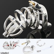 Load image into Gallery viewer, Male Stainless Steel Cock Cage Penis Ring Sleeve Chastity Device Belt with Catheter Spikes Lockable Adult Sex Toys for Men Sex Toys -lovershop01
